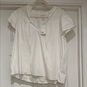 H&M White Ruffle-Trim Cotton Blouse